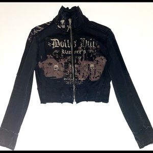 SALVAGE Black Cropped Zipper Front Jacket Medium